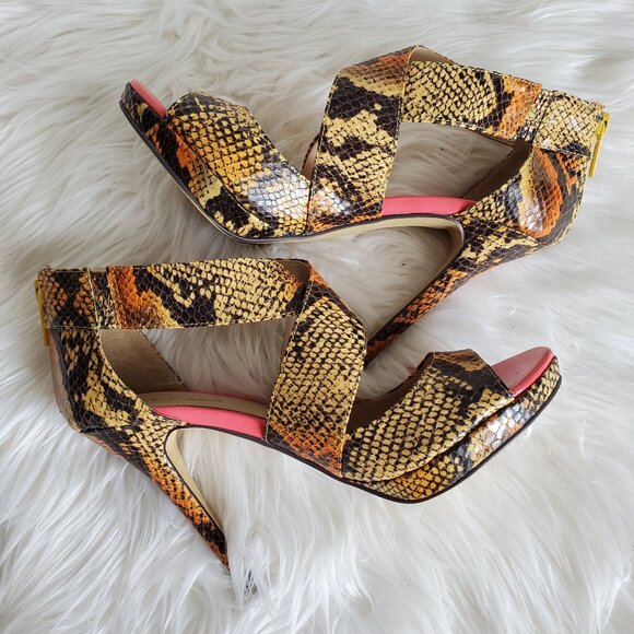 Michael Antonio Reptile Print Open Toe Back Zip Stiletto SZ 7.5 - Picture 1 of 13